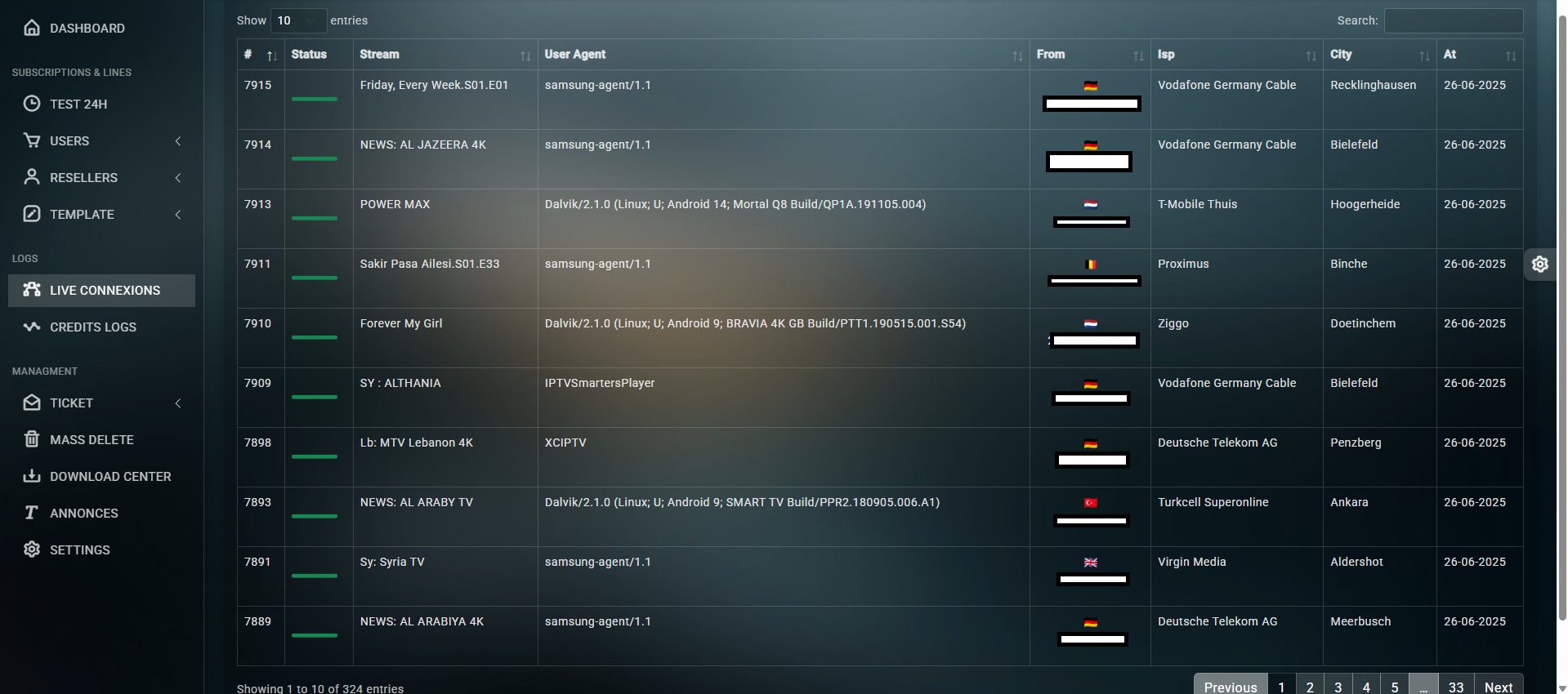 XMPANEL Dashboard Interface - OTT Reseller Panel