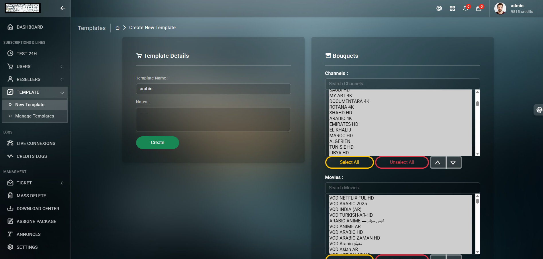 XMPANEL Dashboard Interface - OTT Reseller Panel